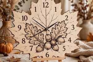 Horloge en Bois Forme Feuille d'Érable - Décoration Automne