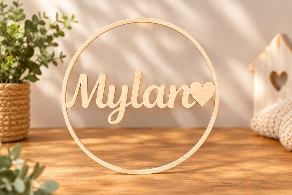 Prénom personnalisé en bois avec cœur – Décoration murale
