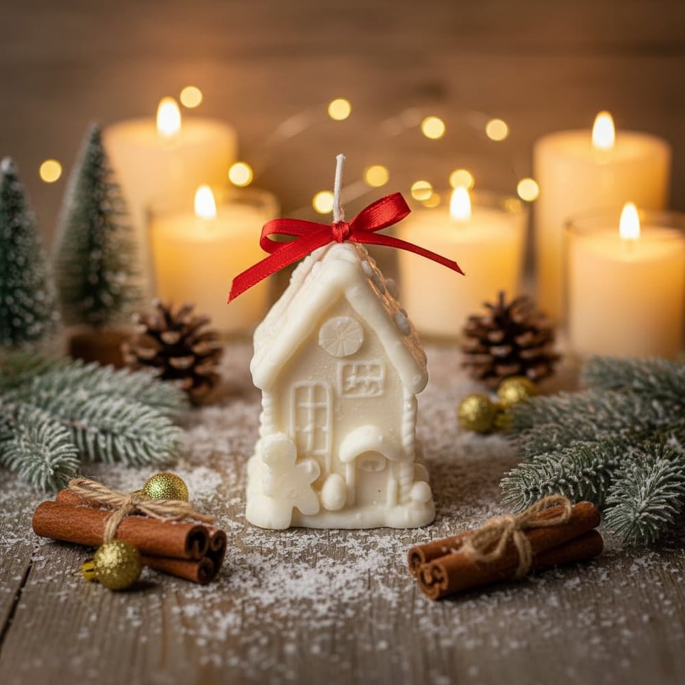 Petite maison de Noël en bougie bio parfum au choix