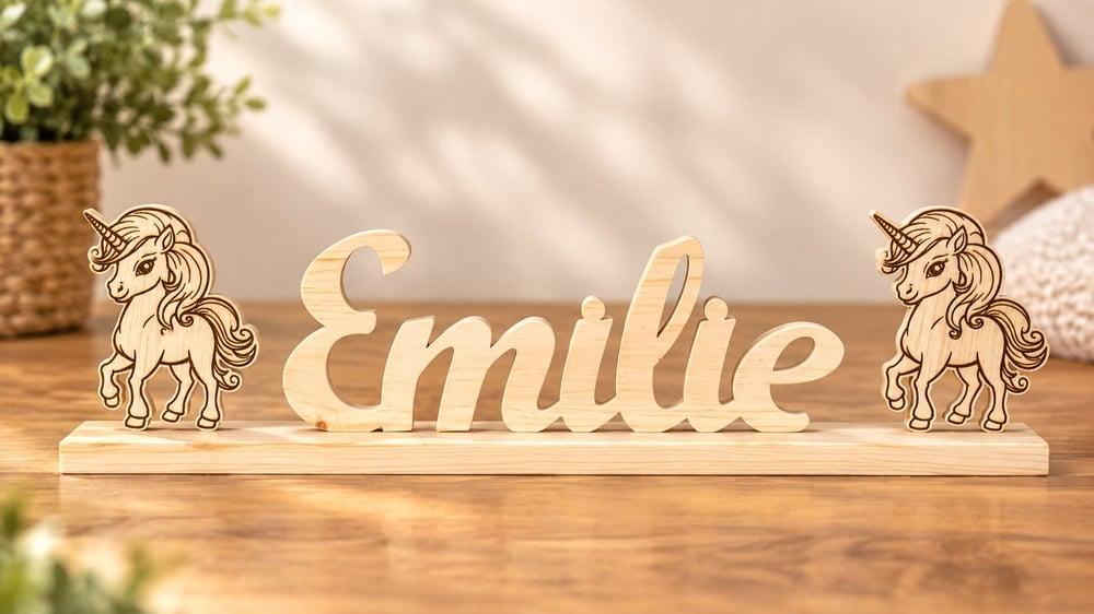 Prénom personnalisée en bois avec personnage.