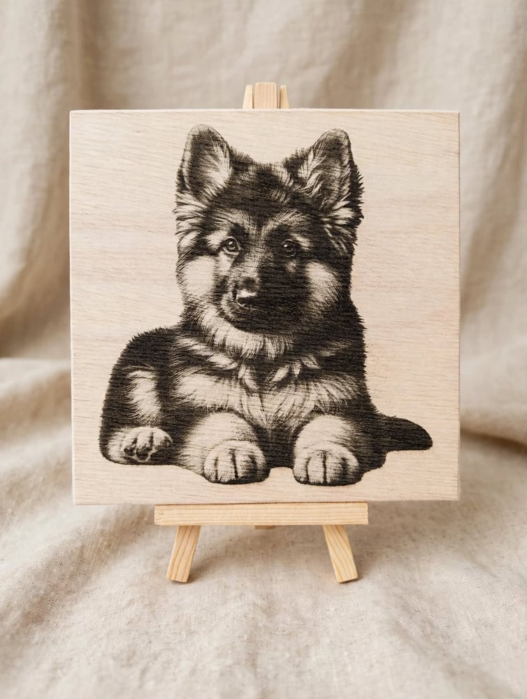 Portrait de votre animal de compagnie  Gravé sur Bois 20x20