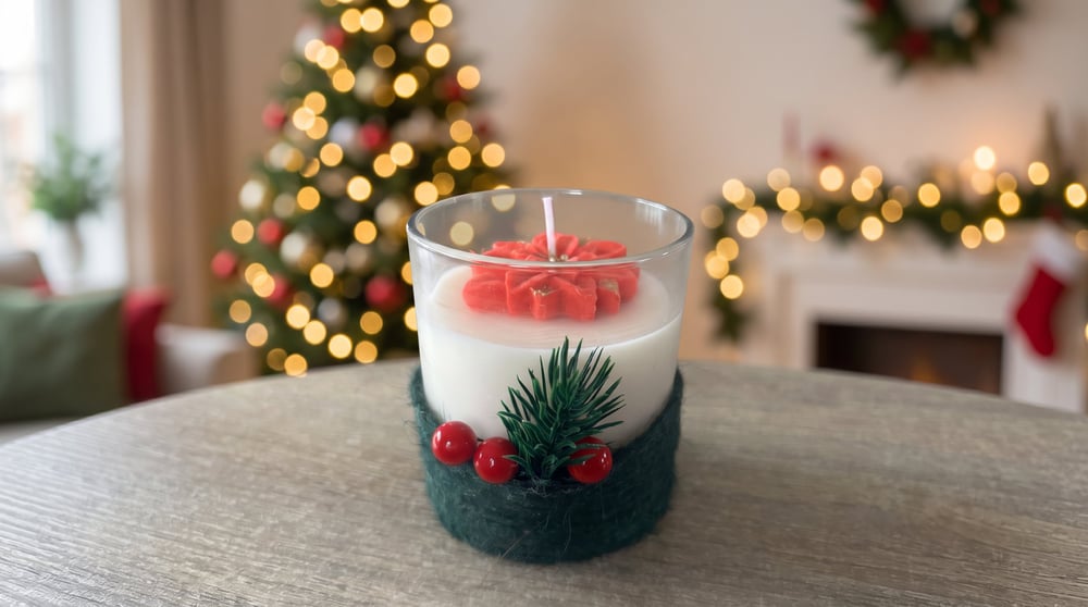Verre bougie Fleur de Noël - Bougie artisanale Bio parfumée