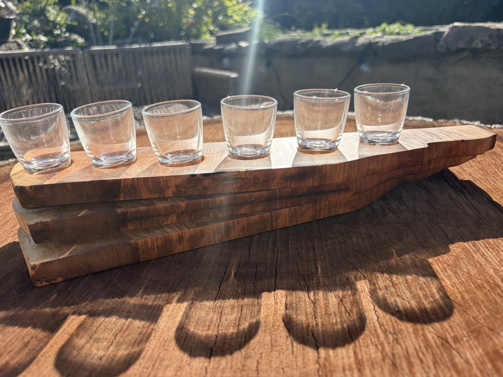 Plateau à shots en bois d’olivier - 6 verres