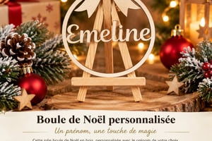 Boule de Noël Personnalisée en Bois - Ornement Prénom avec Nœud | Décoration Sapin
