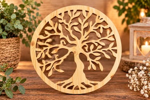 Panneau Mural Arbre de Vie en Bois Naturel - Déco Bohème