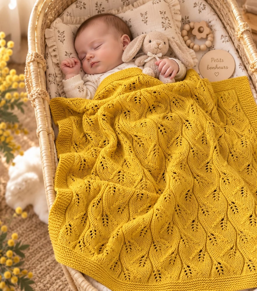 Plaid fait main en coton — Motif Feuilles