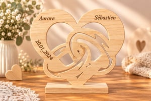 Cœur en bois personnalisé avec prénoms et date