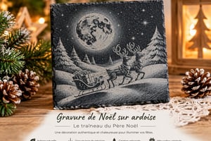 Gravure de Noël sur ardoise – Traîneau du Père Noël