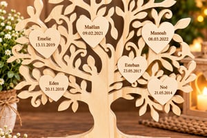 Arbre de Vie en Bois Personnalisé avec Prénoms et Dates de Naissance – Cadeau Famille