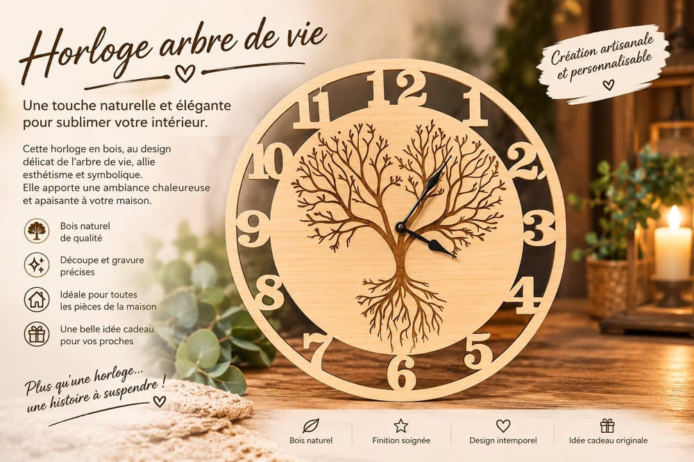 Horloge Arbre de Vie en bois