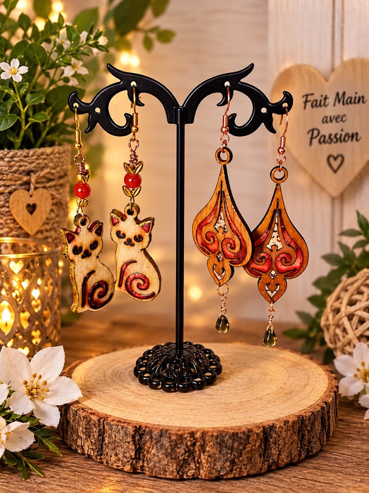 Boucles d'oreilles en bois et résine