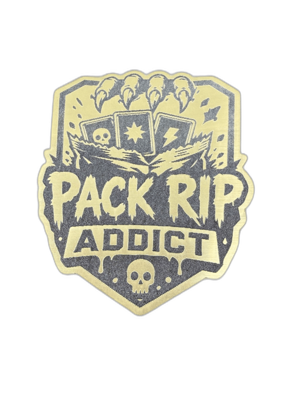 Pack Rip Addict shield-shaped emblem with skeletal claws ripping into cards
