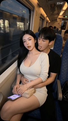 【AI真人小剧场】和老婆约定在高铁上的大胆性爱抚摸着她的小穴激情肏逼！近乎真实的 配图3
