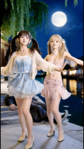 【AI自制小短剧】《残月》双马尾小美女与大屌双马尾小美女肏屄！ 配图7