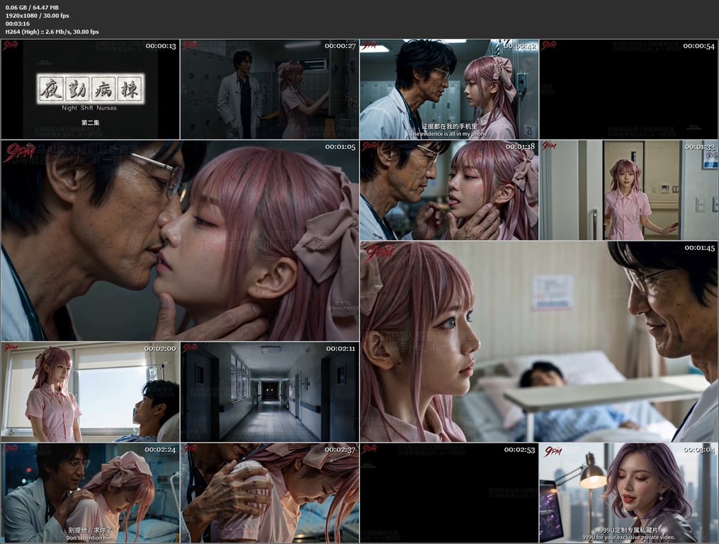【AI短剧】《夜勤病栋》EP1-8集，比良坂医生开始了对七濑恋的调教...（8V 配图8