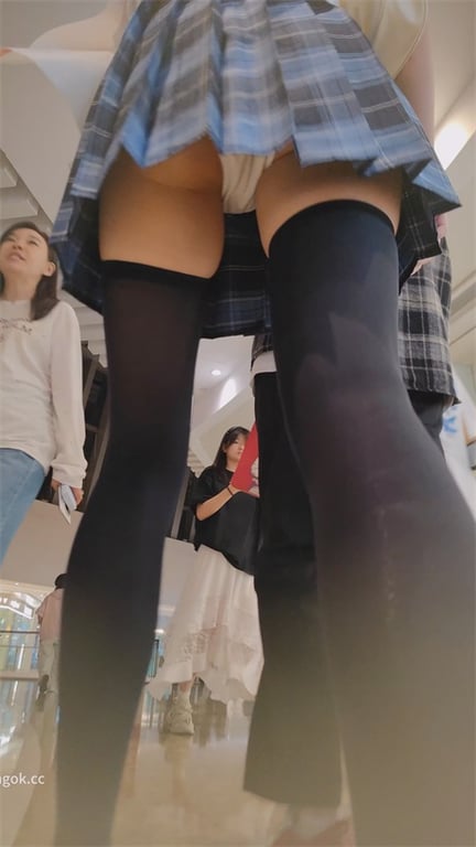 推荐【商场抄底】极品JK学生妹，裙子这么短也不穿安全裤，白内内骚得要命，龟男在旁 配图4