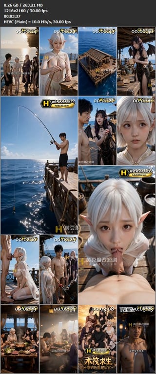 【AI短剧】《木筏求生：靠钓鱼组建后宫》EP1-7集，男主与女朋友闺蜜在无边大海 配图16