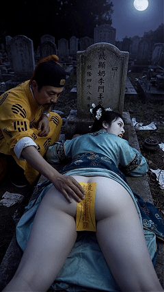 【AI自制小短剧】《我和僵尸有个约会》道士伏女僵，丰臀巨乳的女僵被道士操得语无伦 配图2