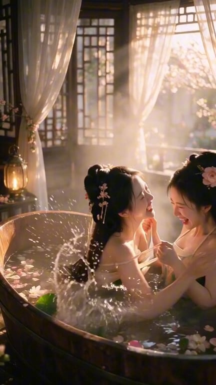 【AI短剧】『绣阁春深』第1集 女同古装爆乳V领深沟的大小姐和丫鬟的激情缠绵 配图6