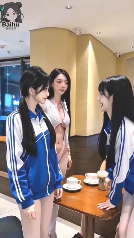 【AI短剧】『高考庆祝』第1集 颜值姐妹花高考完搭讪路人大叔在奶茶店打炮庆祝！ 配图12