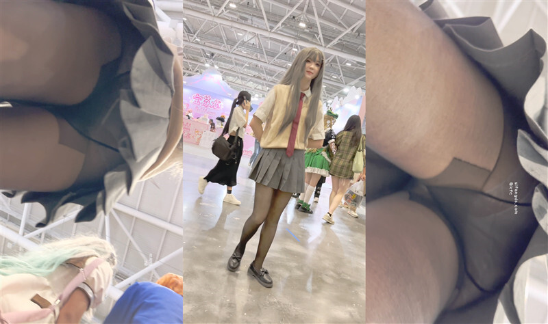 【KFC】JK制服学生妹和闺蜜逛展黑色丝袜白色蕾丝内内前后CD 配图3