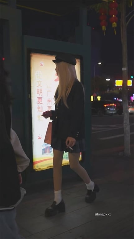 爆推荐【夜市步行街高能抄底】龟男当街掀起炮友裙子路人围观，黑丝白内湿透骚到爆，抽 配图13