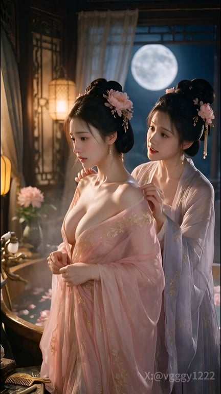 【AI短剧】『绣阁春深』第1集 女同古装爆乳V领深沟的大小姐和丫鬟的激情缠绵 配图8
