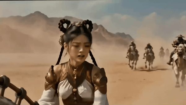 【AI短剧】《大漠遗孤》EP1-2 高颜值女将在沙漠中与多名士兵激烈缠绵,多人体 配图6