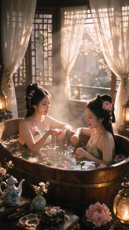 【AI短剧】『绣阁春深』第1集 女同古装爆乳V领深沟的大小姐和丫鬟的激情缠绵 配图5