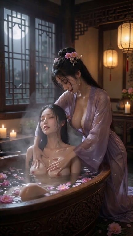 【AI短剧】『绣阁春深』第1集 女同古装爆乳V领深沟的大小姐和丫鬟的激情缠绵 配图12