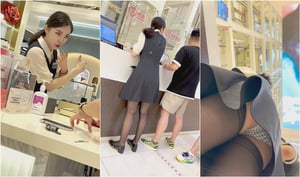 【KFC】前台极品黑丝骚妹·❤️穿着诱惑丝袜带大哥激情结账·蓝色格子小内内 - 老宋论坛-老宋论坛