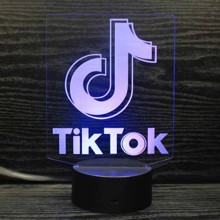 TikTok 3D lampe. Natlampe med et lysende TikTok logo. Se her