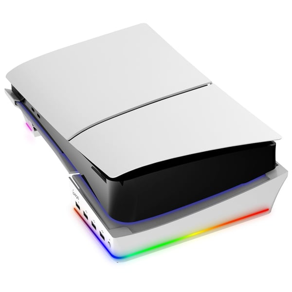 PS5 Slim USB Hub og Horisontal stander med cool RGB lys