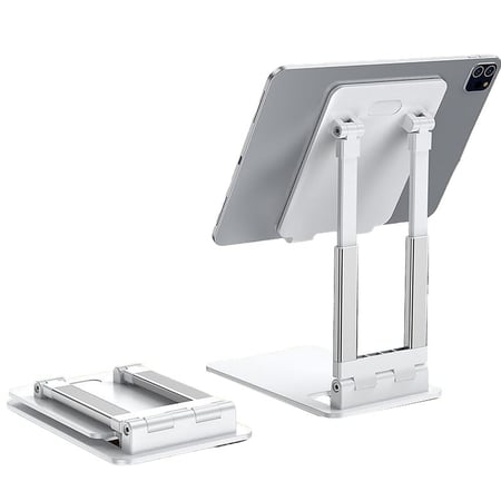Universal Metal Stander til telefoner og tablets der kan foldes helt sammen. Hvid.