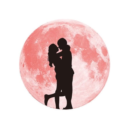 Stor selvlysende måne wallsticker. 30 cm. Et forelsket par.Lyserød.