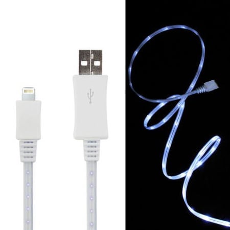 LED lys Lightning-USB Datakabel. 1 m. Hvid.