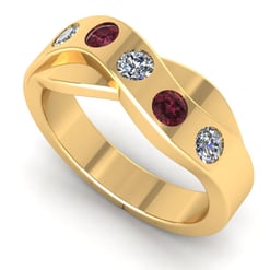 1.00 TCW Round Diamond and Garnet Wedding Band