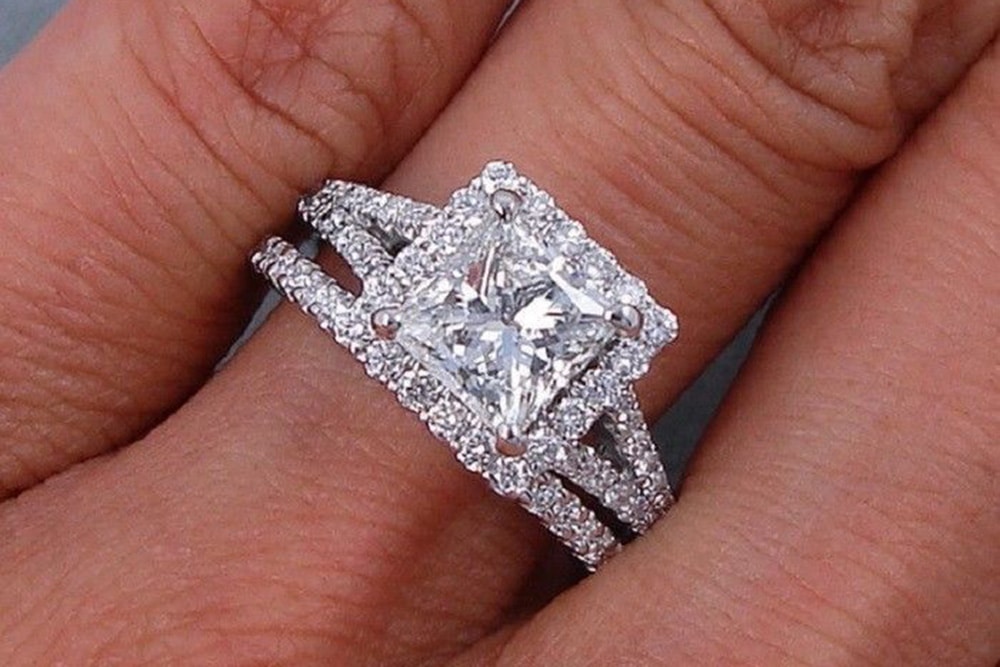 diamond halo princess engagement ring