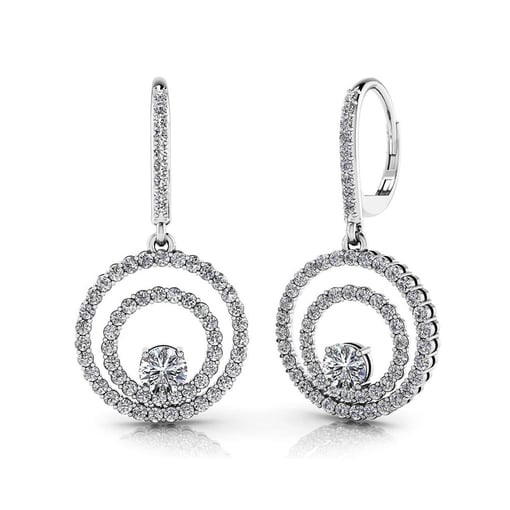 Double Circle Round Moissanite Drop Earrings
