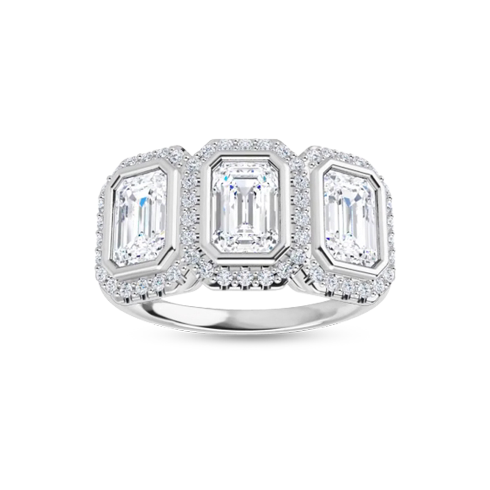 Emerald Halo Three Stone Ring - 123312em