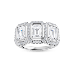 Emerald Halo Three Stone Ring - 123312em