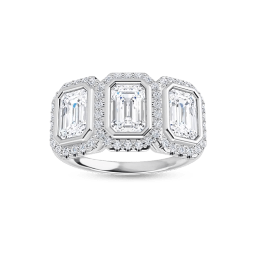 Emerald Halo Three Stone Ring - 123312em