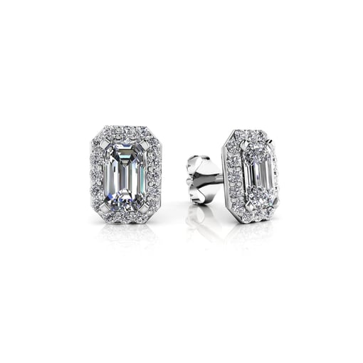 Emerald Moissanite Halo Stud Earrings