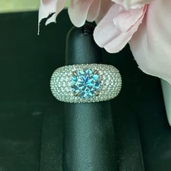 9.41 Tcw Round Blue Moissanite Micro Pave Cocktail Ring
