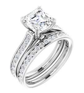 Asscher Moissanite Channel Band Bezel Engagement Ring - 1.95tcw