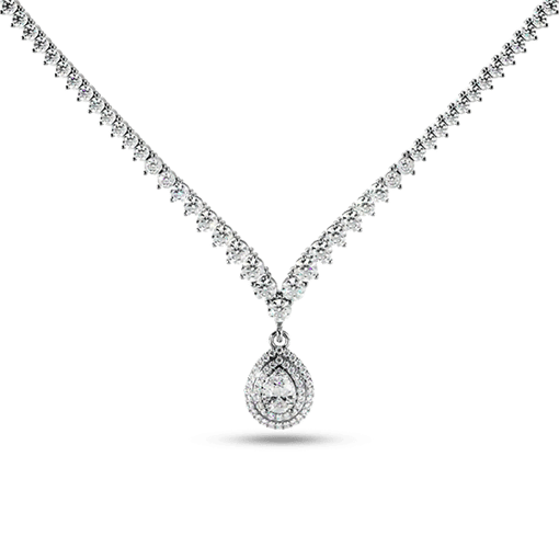 Pear Halo Pendant V Riviera Necklace