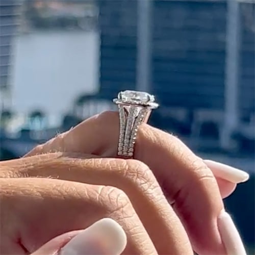 6.00 TCW Cushion Moissanite Tri Pave Band Halo Ring