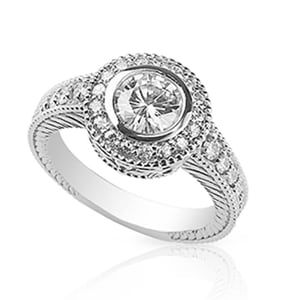 Round Moissanite Vintage Bezel Engagement Ring - 2.15tcw