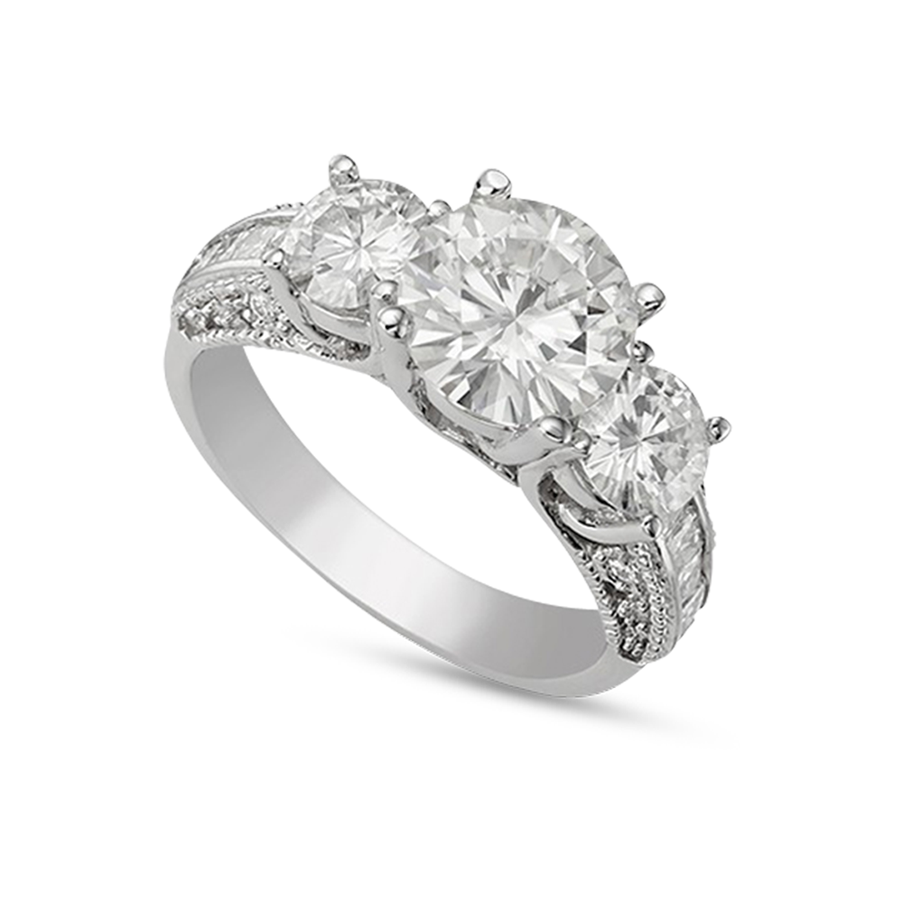Round Moissanite Three Stone Ring - 3.50tcw - Venazia Jewelry