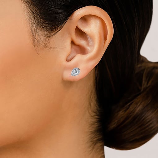 Pear Moissanite Halo Stud Earrings